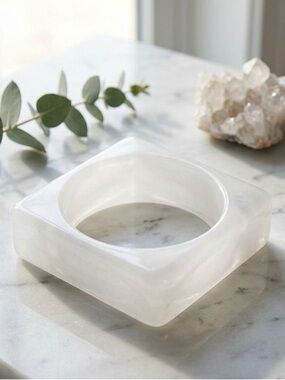White marbled Translucent Square Resin Bangle Bracelet